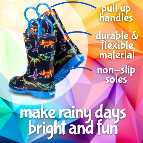 Vista 5 de ZOOGS Printed Kids Toddler Rain Boots for Girls and BoysDinosaur1