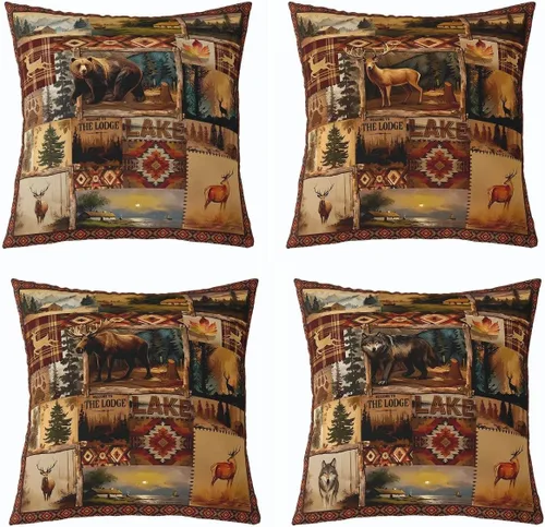Vista 45 de Feelyou Fundas de Almohada Decorativas de León 16"x16" Juego de 4 Funda de Cojín Suave de Tigre Decoración de Lobo Funda de Almohada de Leopardo