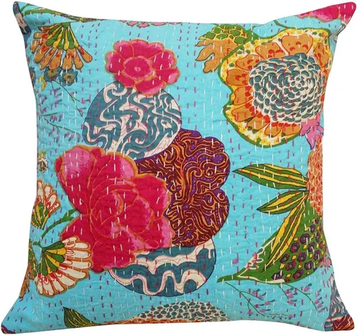 Vista 25 de Funda decorativa chic bohemia hippie para sofá, funda de almohada hecha a mano con frutas Kantha, de algodón, fundas de almohada bohemias