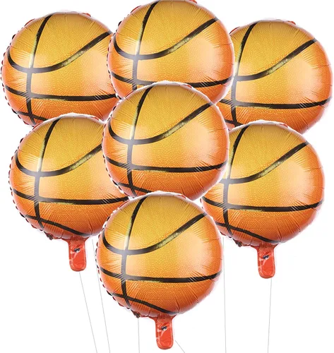 Vista 6 de 12 globos de baloncesto grandes de 18 pulgadas, globos redondos de aluminio con forma de baloncesto para deportes temáticos de baloncesto, partidos