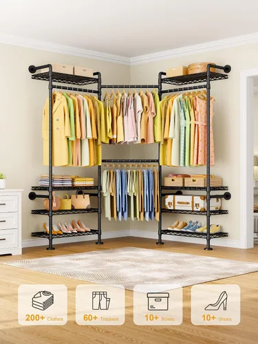 Vista 3 de ULIFHOME M6 - Perchero para montaje en pared, sistema de armario resistente con 8 estantes y 4 barras de suspensión, 68.5 pulgadas de ancho x 11.8