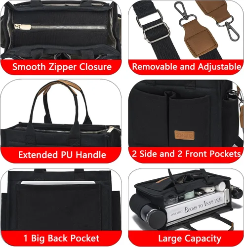Vista 4 de Bolso de mano para mujer con compartimentos, bolso grande de lona para mujer, bolso cruzado de trabajo, portátil, bolsa de libros, bolsos de hombro