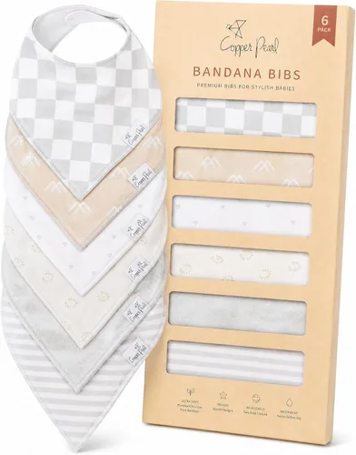 Vista 30 de Copper Pearl Baberos tipo bandana para bebé, paquete de 4 baberos de algodón suave para babear y dentición, absorbentes, ajuste ajustable, muchos