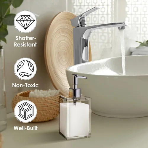 Vista 4 de Dispensador de desinfectante de manos reutilizable de acrílico transparente para cocina y baño con bomba de acero inoxidable a prueba de óxido