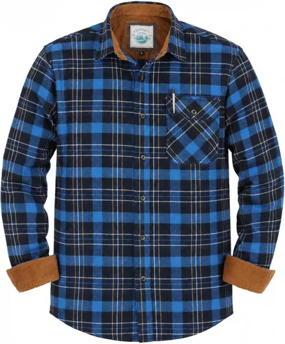 Vista 38 de Gioberti - Camisa a cuadros de franela cepillada de 100% algodón para hombre con contraste de pana Carbón vegetal