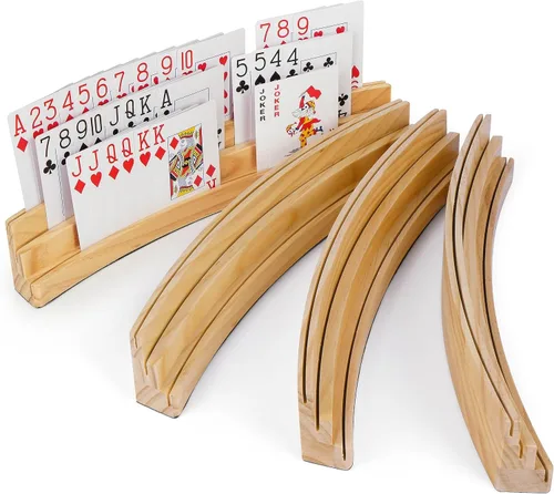 Vista 8 de LotFancy Juego de 2 portatarjetas para niños, adultos y personas mayores, juego de 2, 3 niveles, manos libres, tarjetero de madera curvado