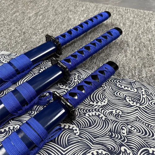 Vista 6 de Juego de espada samurái decorativa, colección Katana azul de 3 piezas con soporte de exhibición, 39.3/31.1/20.4 pulgadas