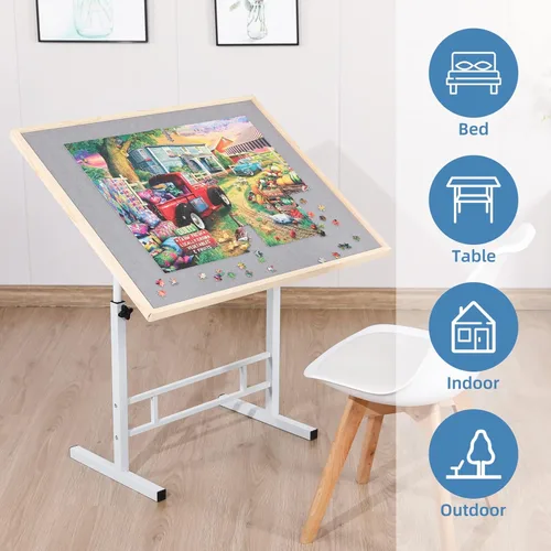 Vista 7 de Fanwer - Mesa de rompecabezas ajustable con patas, mesas de rompecabezas de altura ajustable de 34 x 26 pulgadas para adultos, tablero