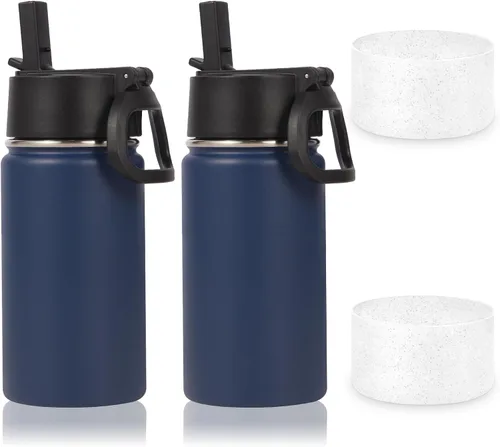 Vista 36 de Volhoply Botella de agua de acero inoxidable aislada de 14 onzas con tapa de pajita y funda de silicona, sin BPA, fácil de usar para niños y niñas