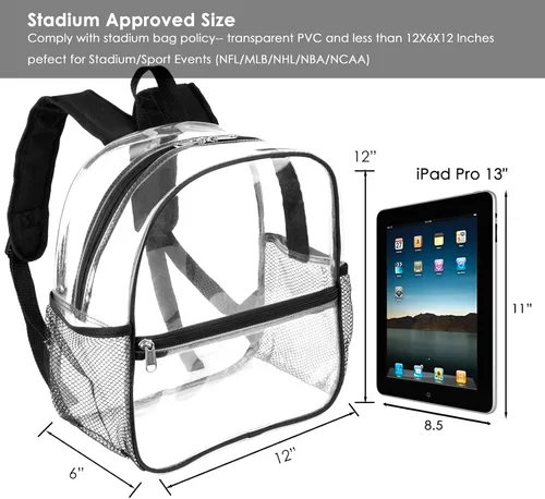 Vista 2 de Keepcross Mochila transparente aprobada para estadios de 12 x 6 x 12 pulgadas, mini bolsa transparente para eventos en estadios, eventos deportivos