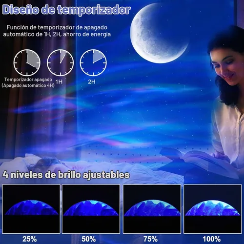 Vista 3 de Cadrim Proyector de estrellas con altavoz Bluetooth y control remoto, proyector de galaxia, luces del norte, proyector Aurora con estrella lunar