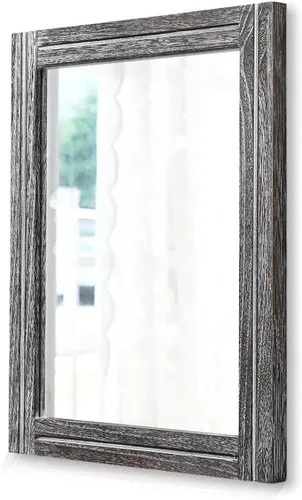 Vista 19 de AAZZKANG Espejo de pared rústico con marco de madera rectangular para colgar en casa de campo o baño, sala de estar o dormitorio decoración
