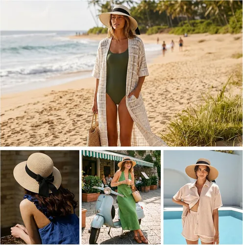 Vista 7 de Surblue Sombrero de paja de playa para mujer, sombrero de ala ancha
