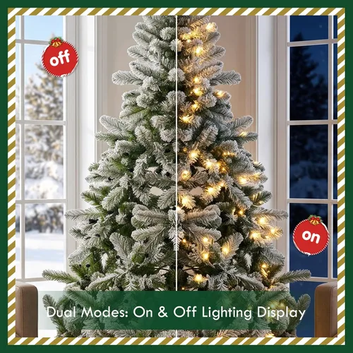 Vista 3 de Árbol de Navidad artificial flocado preiluminado de 7.5 pies