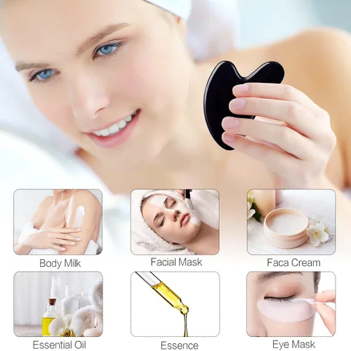 Vista 3 de Gua Sha - Herramientas faciales de guasha negra para cuidado de la piel, cara, cuerpo, aliviar las tensiones musculares, reducir la hinchazón