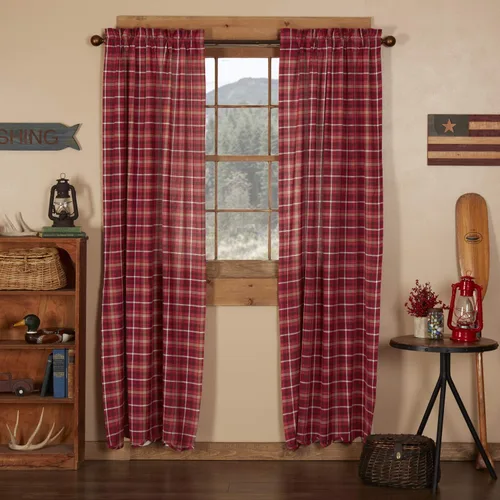Vista 11 de VHC Brands Cortina festoneada Braxton a cuadros rojos rústicos para sala de estar y dormitorio