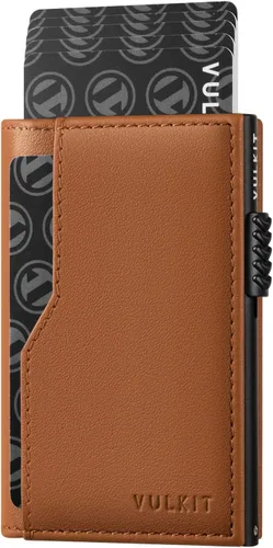 Vista 17 de Cartera con tarjetero VULKIT con bloqueo RFID, diseño minimalista, con ventanas dobles para identificación, cartera desplegable para 12 tarjetas