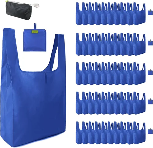 Vista 32 de BeeGreen Bolsas de comestibles reutilizables de Navidad con bolsa de almacenamiento con cremallera, paquete de 10 bolsas de compras reutilizables a