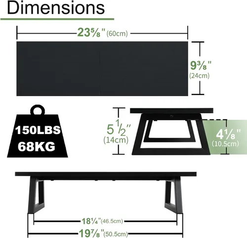 Vista 5 de TEAMIX Soporte elevador de monitor de 24 pulgadas, soporte para monitor de computadora de madera negra y acero con almacenamiento, portátil, PC