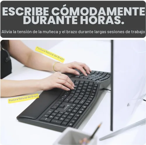 Vista 2 de Teclado Ergonómico con Cable X9 con Reposamuñecas Acolchado - Escribe Cómodamente por Más Tiempo - Teclado Dividido con Cable USB para Laptop, PC
