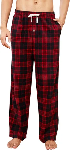 Vista 14 de U2SKIIN Pantalones de pijama de forro polar para hombre, pantalones de Buffalo Plaid-rojo