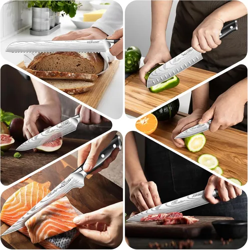 Vista 7 de MDHAND Juego de cuchillos de chef con bolsa de rollo, 18 cuchillos de chef profesionales ultra afilados de acero inoxidable de alto carbono