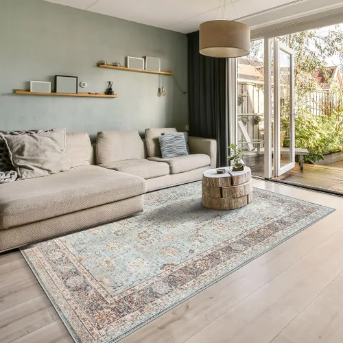 Vista 31 de GLN Rugs Traditional Collection - Alfombra de felpilla lavable a máquina, tradicional lavable, antideslizante, alfombra de felpilla de pelo corto