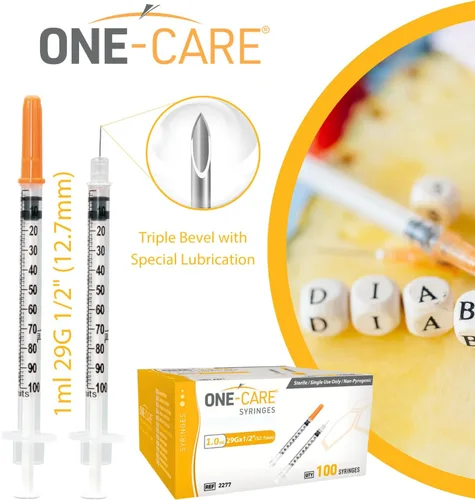 Vista 7 de ONE-CARE Jeringas 1 ml/cc, 29G x 1/2'' (12.7mm), Tapa Naranja, 100/caja