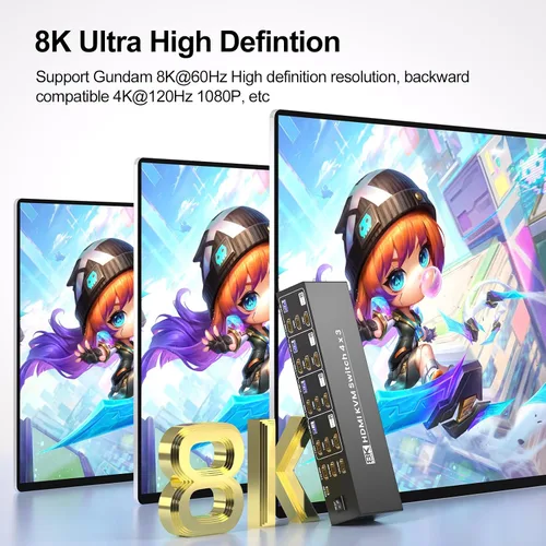 Vista 3 de Conmutador KVM HDMI USB 3.0 3 monitores 4 computadoras con 4 puertos USB 3.0 Hub, 8K @60HZ 4K @120Hz 4 puertos HDMI KVM Switch para 4 PC Comparte 1