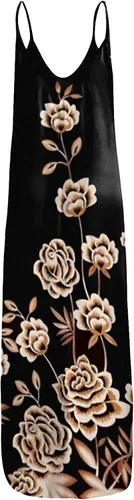 Vista 3 de KANGMOON Vestido de verano de talla grande para mujer, casual, sexy, con tirantes delgados, vestido largo con bolsillos