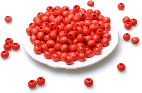 Vista 7 de 300 cuentas de madera roja de 12 mm para guirnalda de granja, cuentas redondas de madera pintadas/de color rojo con agujero grande