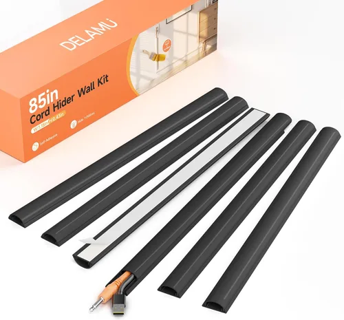 Vista 15 de Kit de ocultación de cables Delamu para pared con adhesivo, cubierta de alambre de múltiples funciones, 42.5 pulgadas para ocultar cables en Blanco