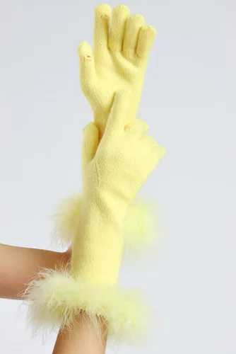 Vista 3 de Sahabowi Guantes de cuero para clima frío Manopla de lana cálida de invierno para mujeres