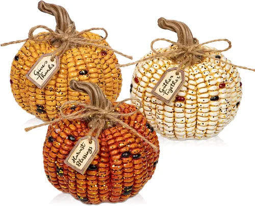 Vista 10 de Briful - Racimo de calabaza de maíz de resina, decoración de otoño de una Calabaza adjunta 3 en 1