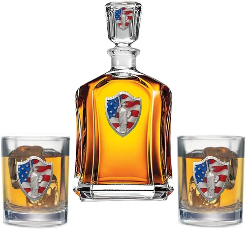 Vista 13 de Heritage Pewter Juego de decantador Appalachian State con 2 vasos combinados, vertedor de 24 onzas con 2 vasos dobles antiguos, vidrio de peltre