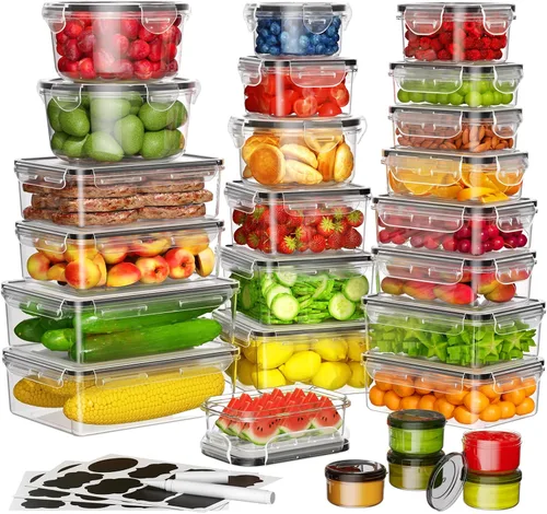 Vista 8 de 40 recipientes de almacenamiento de alimentos con tapas herméticas (20 recipientes y 20 tapas), a prueba de fugas, juego de recipientes para 40