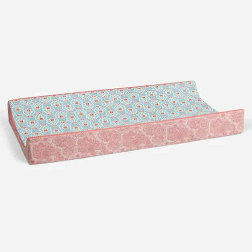 Vista 5 de Bacati - Funda acolchada para cambiador con estampado floral de cachemira (aguamarina/coral floreta)