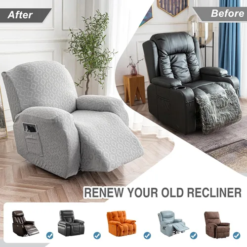 Vista 20 de Gennia Funda Impermeable para Silla Reclinable, Fundas Elásticas para Sofá Reclinable con Bolsillos, Fundas Lavables para Silla Reclinable Lazy Boy