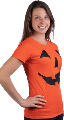 Vista 2 de Jack O' Lantern - Camiseta de calabaza para mujer, fácil disfraz de Halloween