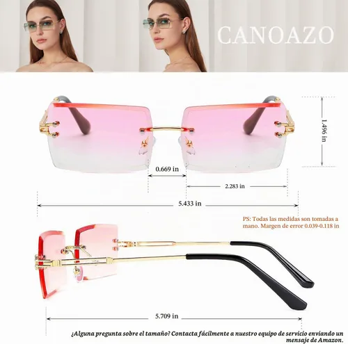 Vista 6 de Rimless Rectangle Sunglasses Women Men Trendy Square Y2K Glasses Retro Frameless Eyewear Gradient Lens