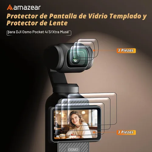 Vista 2 de AMAZEAR Protector de pantalla de lente para DJI Osmo Pocket 4/3/Xtra Muse (paquete de 6), Pocket4 Accesorios Protector de pantalla de vidrio