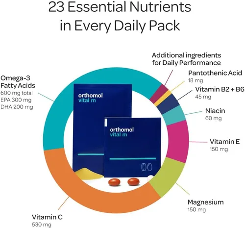 Vista 5 de Orthomol Vital M - Paquete de polvo y tabletas para hombres, suplemento vitamínico de 30 días, energía diaria, reducción de fatiga y apoyo
