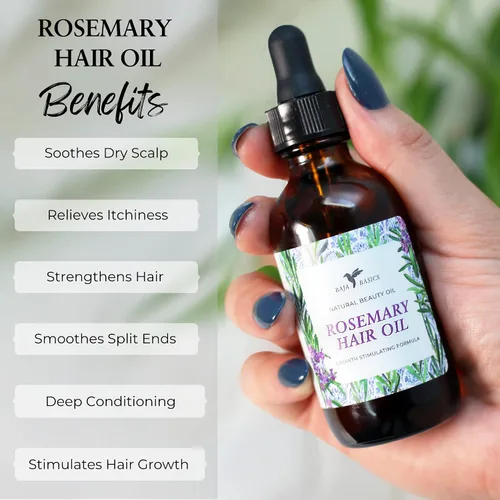 Vista 2 de Baja Basics Aceite de romero orgánico: crecimiento del cabello, hidratante para puntas abiertas y cuero cabelludo seco, fortalecimiento del cabello