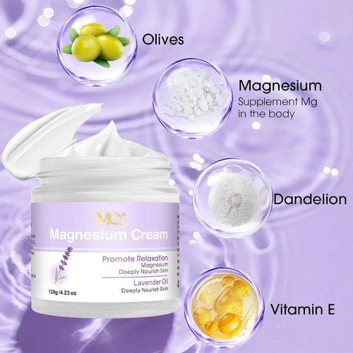 Vista 2 de MQ Crema tópica de magnesio para dormir, loción de magnesio para calambres en las piernas, relajación muscular (lavanda-120g-4.23oz)