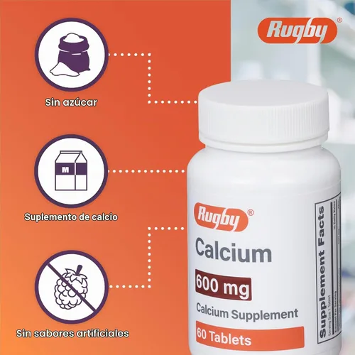 Vista 3 de Rugby - Tabletas de calcio de 600 mg - Suplemento de calcio - 60 unidades Apoya la vida activa, nutrientes diarios esenciales, apoyo nutricional