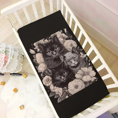 Vista 6 de Sábanas ajustables para cuna, gatos y flores, sábanas para cuna para niño y niña, sábanas de colchón para niños pequeños, sábana de juego 21216489