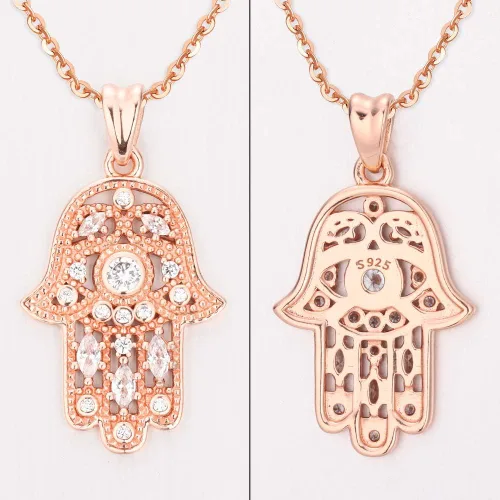 Vista 16 de Aniu Joyería de plata de ley 925 Hamsa de Fátima para mujer con circonita cúbica, viene con caja de regalo negra