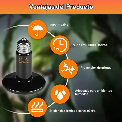 Vista 4 de HealSmart - Lámpara de calor para reptiles de 100 W, paquete de 2 unidades, emisor de calor de cerámica, sin emisión de luz, bombillas de calor