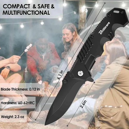 Vista 4 de Cuchillo de bolsillo, cuchillos tácticos plegables con hoja de 2.6 pulgadas, cuchillo pequeño de supervivencia plegable con clip, bloqueo de botón