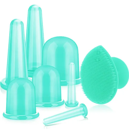 Vista 9 de BBTO Juego de ventosas faciales de silicona, kit de taza de masaje al vacío para cuerpo, cara, cuello, espalda y ojos, 6 tazas y cepillo exfoliante